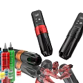 Professional Tattoo Tools Set With Various Color Ink Bottles Black Tattoo Pens And Transparent Parts