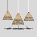 Modern Natural Bamboo Woven Pendant Lights With Three Cone Shaped Hanging Design