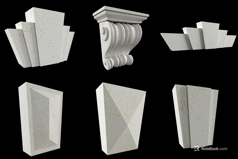 White Decorative Architectural Components With Ornate Corbels And Geometric Panels 3d model