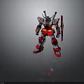 Robot Mecha Character With Red White Gray Armor Shield Antenna Standing Pose