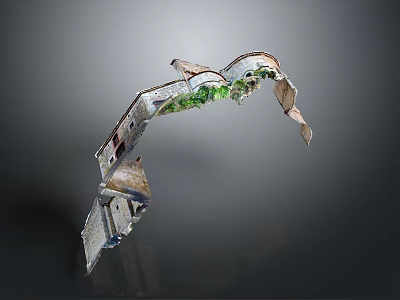 Unique Arch Shaped Building With White Stone Exterior And Green Plants On Top 3d model