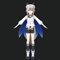 Anime Girl In White Top Blue Cape With Cat Ears Black Shorts Standing