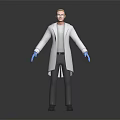 3D Human Lab Character In White Coat With Blue Gloves Standing 3d model
