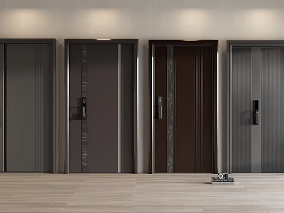 Entry door aluminum alloy door solid wood door single door password lock door lock 3d model