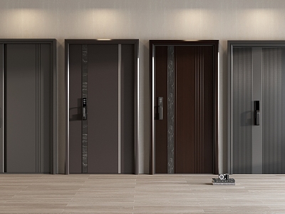 Entry door aluminum alloy door solid wood door single door password lock door lock 3d model