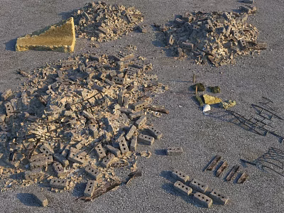 Pile of Rubble and Broken Bricks Scattered on Ground With Debris 3d model