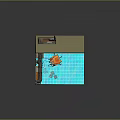Rusted Walls Interior Scene With Blue Floor Orange Chair Shelves Pipes And Equipment Screens