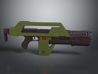 Green Sci Fi Gun With Futuristic Design And Tactical Military Features 3d model