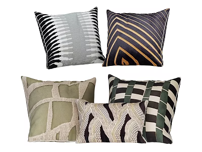 Decorative Throw Pillows With Geometric Patterns Abstract Designs And Textured Fabrics In Neutral Tones 3d model