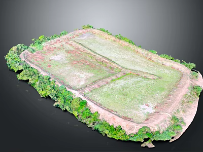 3D Model of Open Field Surrounded by Green Vegetation and Pathways 3d model