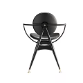 Minimalist Black Leather Leisure Chair With Metal Armrests And Gold Tapered Legs