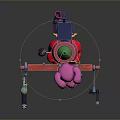 3D Model Sci Fi Weapon with Red Green Pink Components and Metal Barrel Grip 3d model