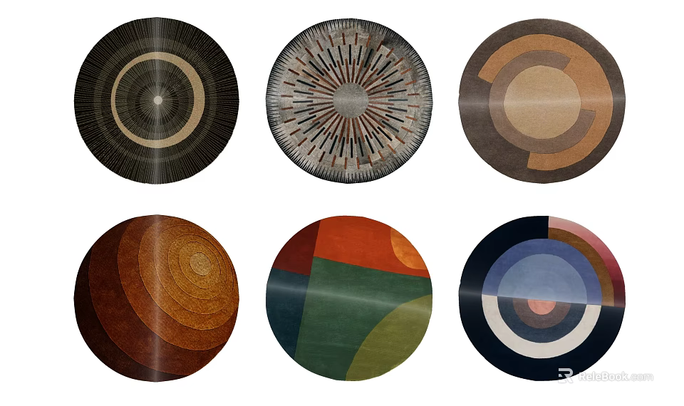 Stylish Round Rugs With Diverse Circular Patterns And Colorful Designs 3d model 