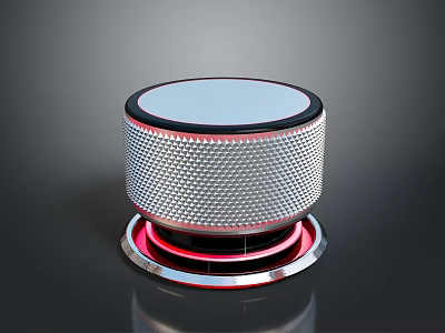 Modern Computer Accessory With Cylindrical Silver Mesh Design Red Accent Ring And Top Circular Surface 3d model