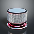 Modern Computer Accessory With Cylindrical Silver Mesh Design Red Accent Ring And Top Circular Surface 3d model