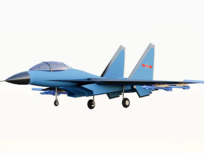 Blue Fighter Jet With Dual Vertical Tails Weapon Mounts Under Wings And Black Nose Cone 3d model
