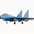 Blue Fighter Jet With Dual Vertical Tails Weapon Mounts Under Wings And Black Nose Cone