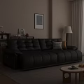 Modern Black Leather Sofa Coffee Table Set With Decorative Pillows In Living Room