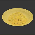 Tasty Yellow Noodles With Vegetables And Meat In Light Bowl On Dark Background