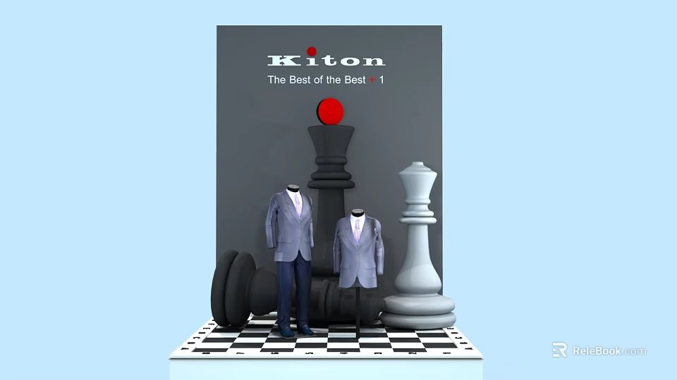 Kiton Window Display With Chess Pieces And Suit Mannequins On Checkered Floor 3d model 