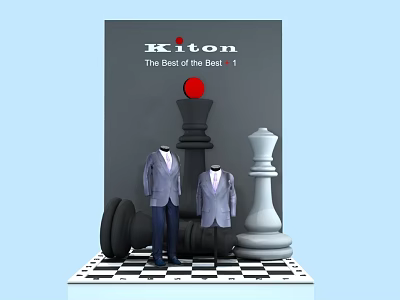 Kiton Window Display With Chess Pieces And Suit Mannequins On Checkered Floor 3d model