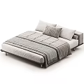 Modern Bedroom Bed With Gray Bedding Soft Mattress Pillows And Cozy Blanket