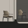Beige Modern Single Chair With Black Armrests And Black Metal Legs