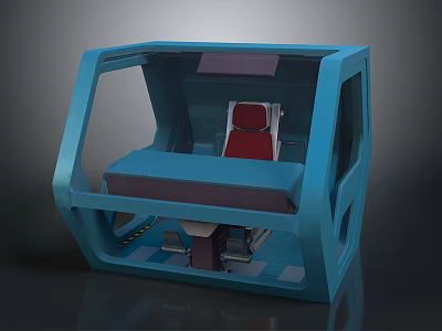 Blue Enclosed Equipment Cabin With Red Seats And Transparent Side Windows 3d model