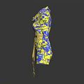 Vibrant Long Sleeve Yellow Blue Printed Coat With Waist Belt And Fringe Detail