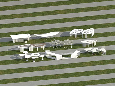 Various Modern Pergola Designs In Outdoor Lawn Setting With Different Structures 3d model