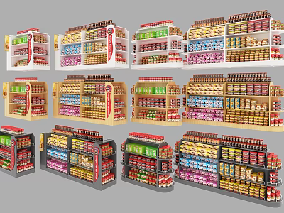Commercial Retail Display Shelves Multi Tiered Racks Stocked With Assorted Products 3d model