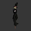 Doll Character With Black Top Hat White Gloves Blue Bow Tie Standing On Wooden Pole