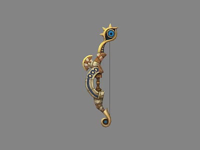 Ornate Decorative Bow with Intricate Golden Accents Blue Gemstones and Sun Motif 3d model