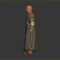 3D Ancient Egyptian Character Model In Blue Yellow Striped Robe With Golden Belt And Sandals