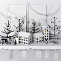 Decorative Ornament Set With Wooden House Lights Small Pine Trees Paintings And Hanging Cards