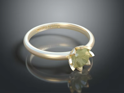 Elegant Silver Ring with Green Gemstone and Lotus Design Fashion Accessory 3d model
