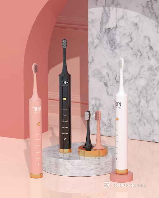 TEEN Electric Toothbrush Set With Black Pink White Colors And Stand 3d model 