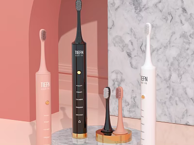 TEEN Electric Toothbrush Set With Black Pink White Colors And Stand 3d model