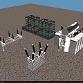 Industrial Equipment Setup With Transformer Unit High Voltage Insulators And Metal Frames