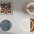 Stylish Modern Wall Decor With Framed Geometric Patterns Circular LED Light Design And Colorful Accents