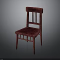 Red Wooden Chair With Textured Seat Cushion And Vertical Slat Backrest Design
