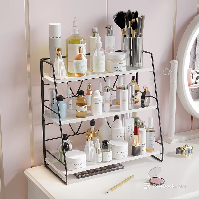 Multi tier Black Metal Storage Shelf For Organizing Cosmetics And Makeup Products On Dressing Table 3d model 