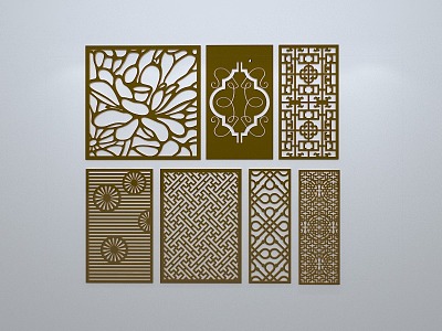 Chinese-style window grilles silhouette pane window sill border openwork window 3d model