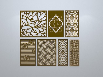 Chinese-style window grilles silhouette pane window sill border openwork window 3d model