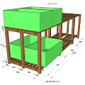 Multi tiered Garden Planter Structure With Wooden Frame And Green Boxes