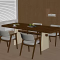 Modern Dining Room Interior With Wooden Cabinets Rectangular Table And White Chairs 3d model
