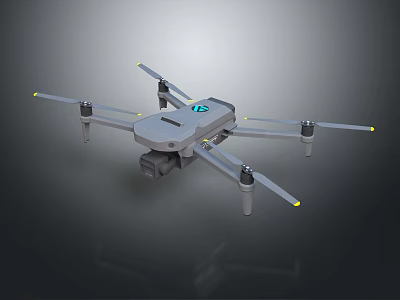Gray Drone With Camera And Yellow Propeller Tips For Aerial Applications 3d model