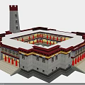 Traditional Tibetan Style Architecture With Square Courtyard Red Roof And White Walls