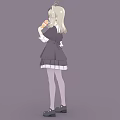 Woman With Blonde Hair In Dark School Uniform And Purple Small Pet