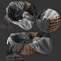 Woven Storage Basket with Soft Gray Textured Blankets and Cozy Knit Throws